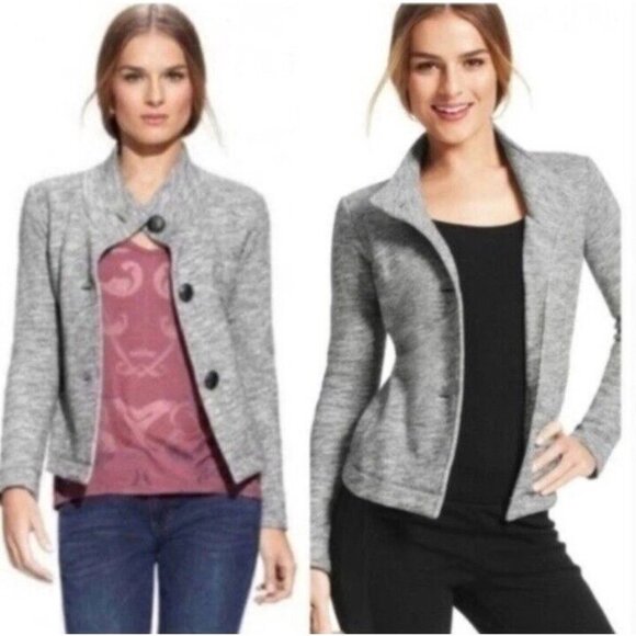 CAbi Womens Gray Hour Glass 3 Button Knit Blazer 596 Size‎ Large,Outdoor,Preppy - Picture 2 of 12